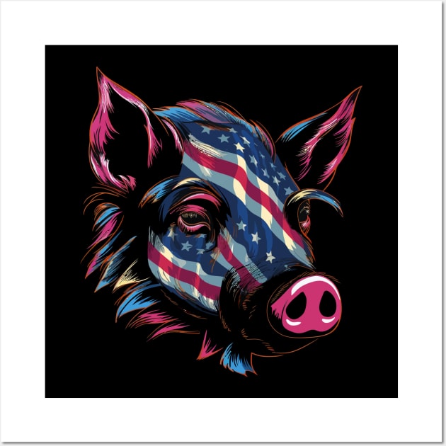 Patriotic Wild Boar Wall Art by JH Mart